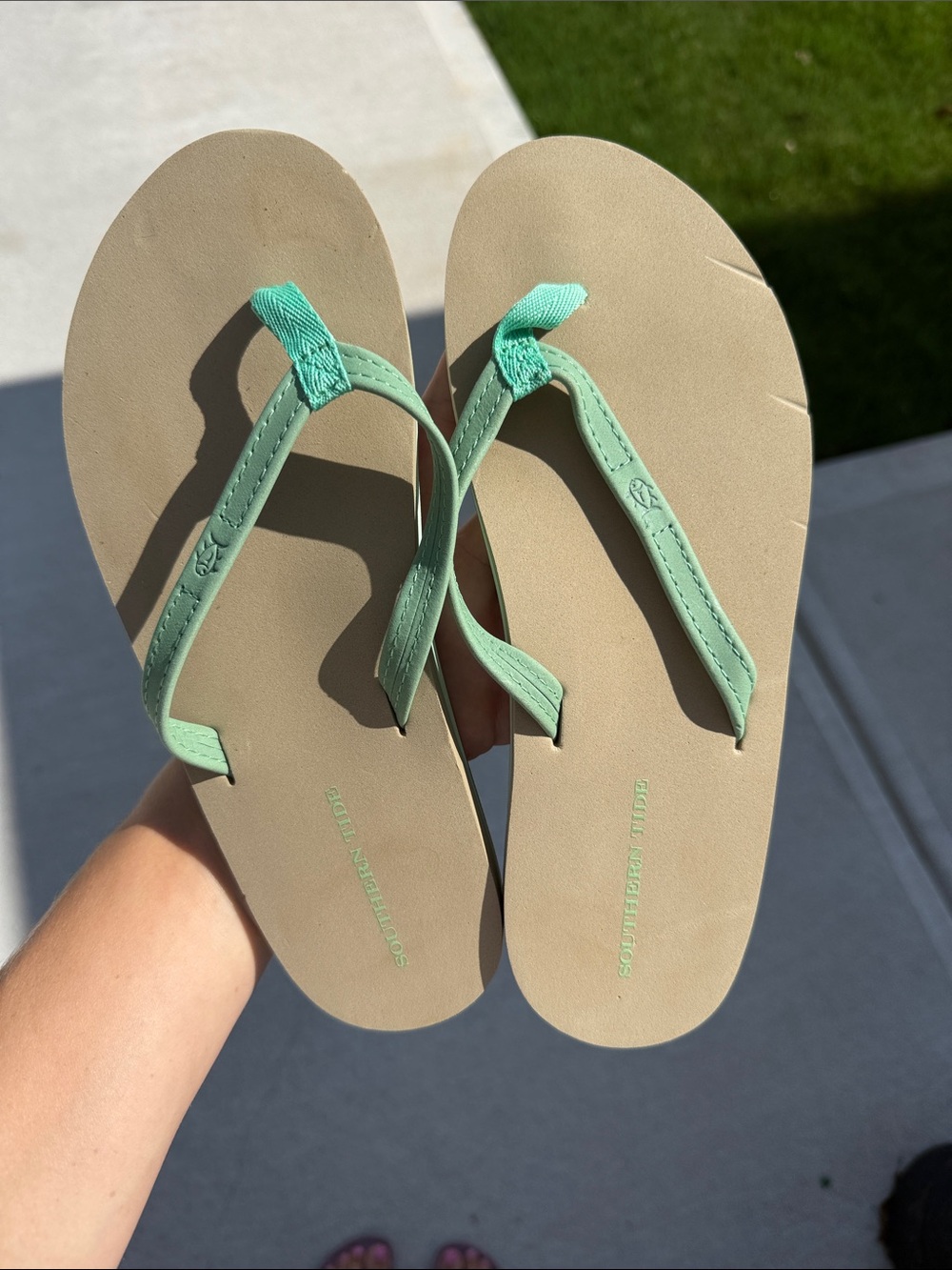 Southern Tide Women's Flip Flops in Mint and Tan